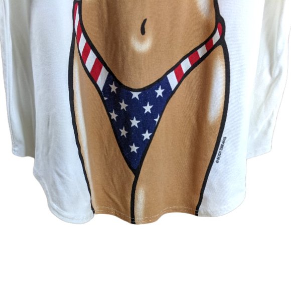 Vintage/Retro Body Dreams Bikini Body White T-Shirt Patriotic Flag Funny - Large - Picture 8 of 13